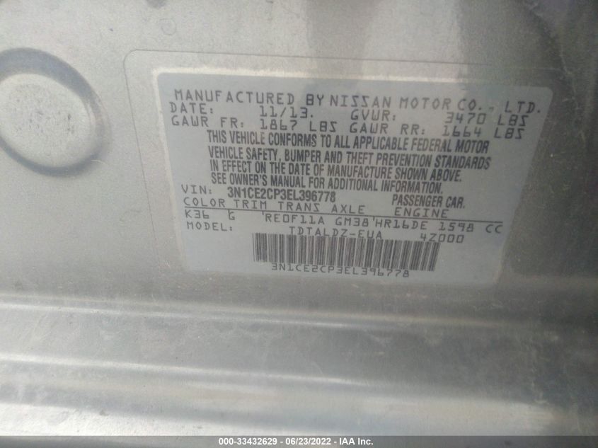 2014 NISSAN VERSA NOTE SV 3N1CE2CP3EL396778