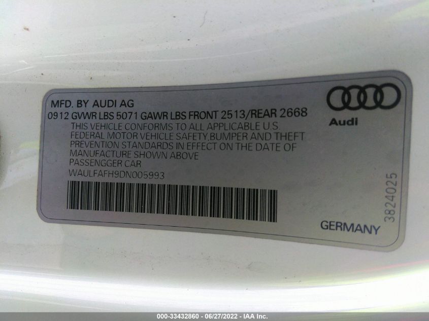 2013 AUDI A5 PREMIUM PLUS WAULFAFH9DN005993