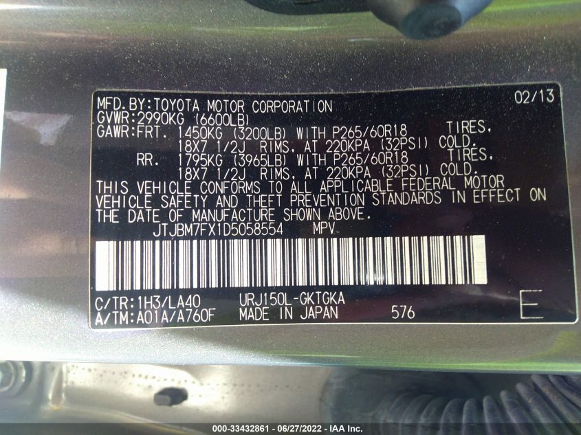 2013 LEXUS GX 460 JTJBM7FX1D5058554