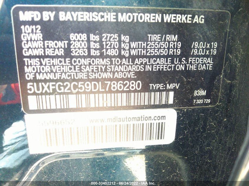 2013 BMW X6 XDRIVE35I 5UXFG2C59DL786280