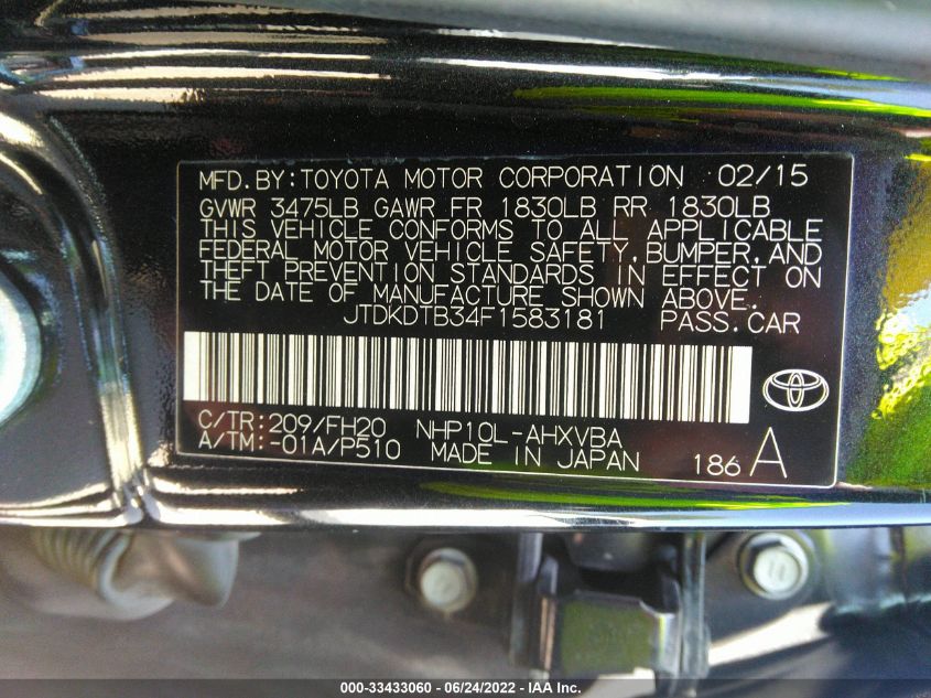 2015 TOYOTA PRIUS C JTDKDTB34F1583181