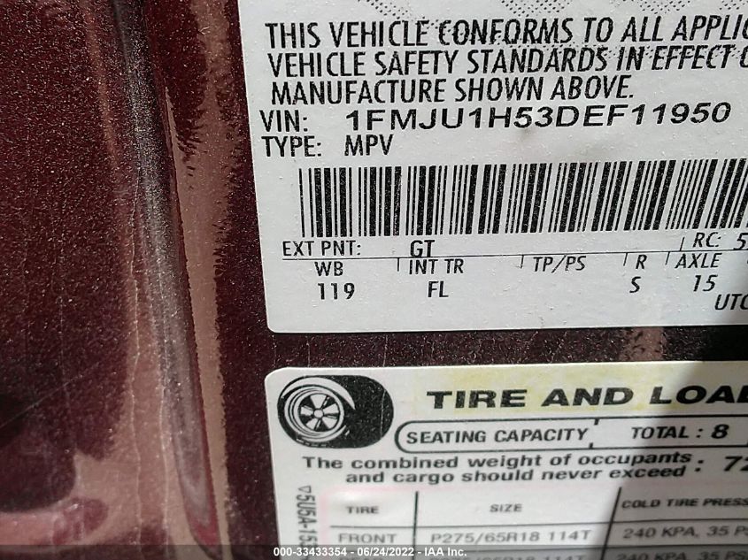 2013 FORD EXPEDITION XLT/KING RANCH 1FMJU1H53DEF11950