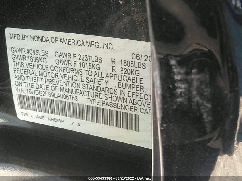 2020 ACURA ILX PKG 19UDE2F89LA006763