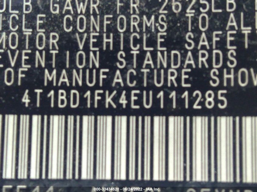 2014 TOYOTA CAMRY HYBRID LE/XLE/SE LIMITED EDITION 4T1BD1FK4EU111285