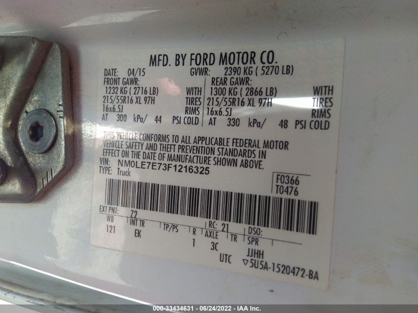 2015 FORD TRANSIT CONNECT XL NM0LE7E73F1216325