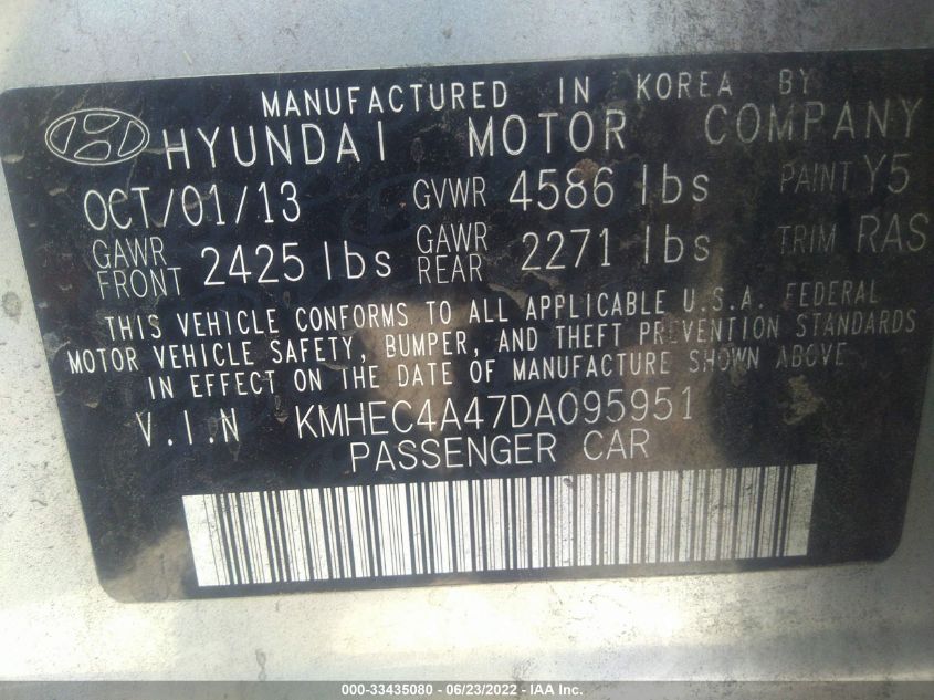 2013 HYUNDAI SONATA HYBRID KMHEC4A47DA095951