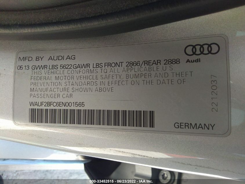 2014 AUDI S6 PRESTIGE WAUF2BFC6EN001565