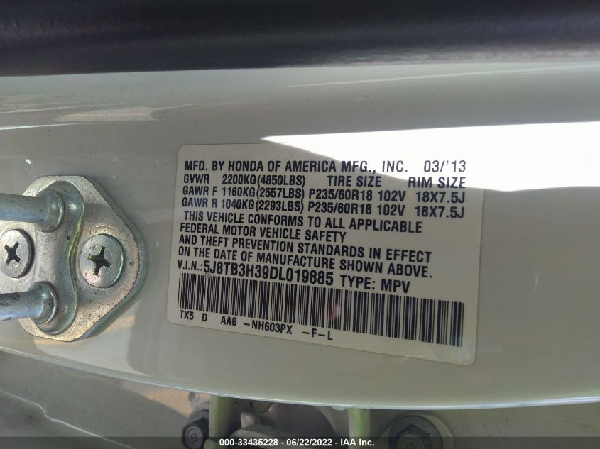2013 ACURA RDX 5J8TB3H39DL019885