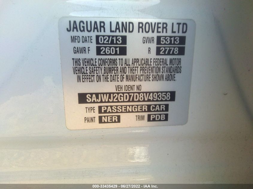 2013 JAGUAR XJ XJL PORTFOLIO SAJWJ2GD7D8V49358