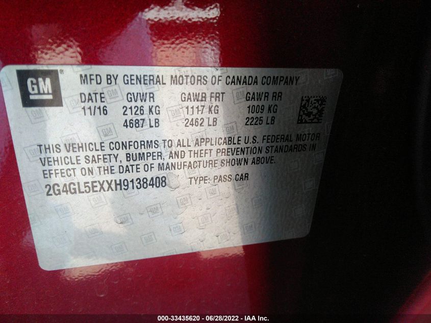 2017 BUICK REGAL SPORT TOURING 2G4GL5EXXH9138408
