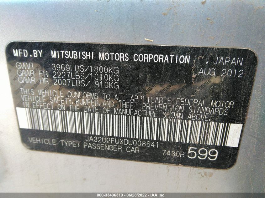 2013 MITSUBISHI LANCER ES JA32U2FUXDU008641
