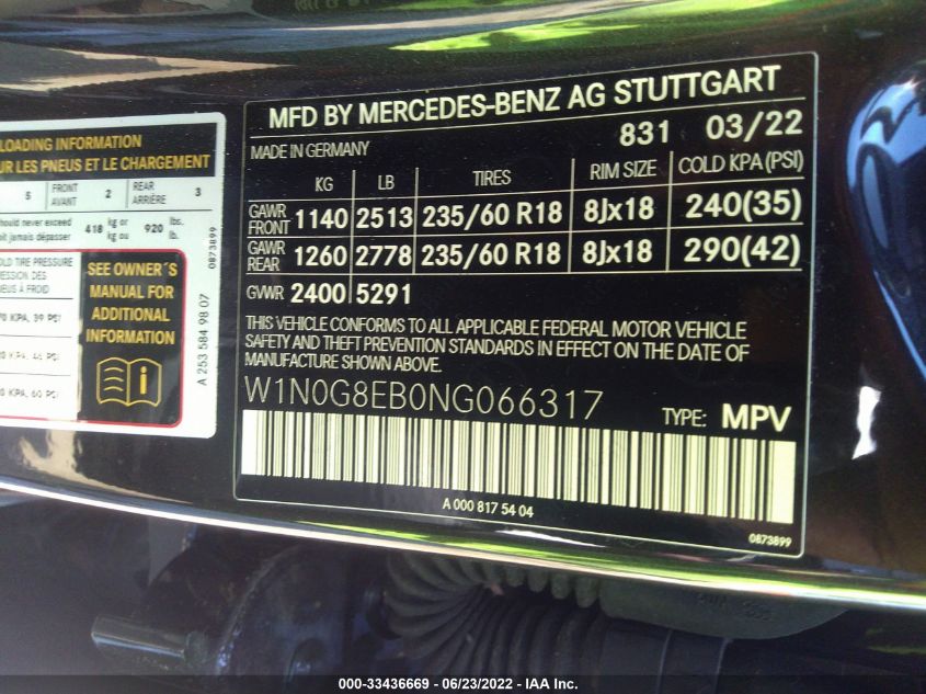 2022 MERCEDES-BENZ GLC GLC 300 W1N0G8EB0NG066317