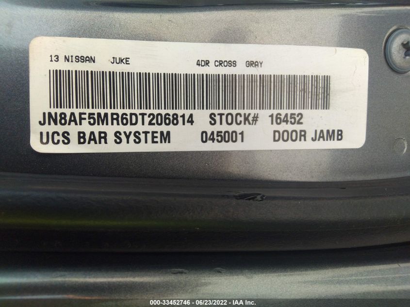 2013 NISSAN JUKE SL JN8AF5MR6DT206814