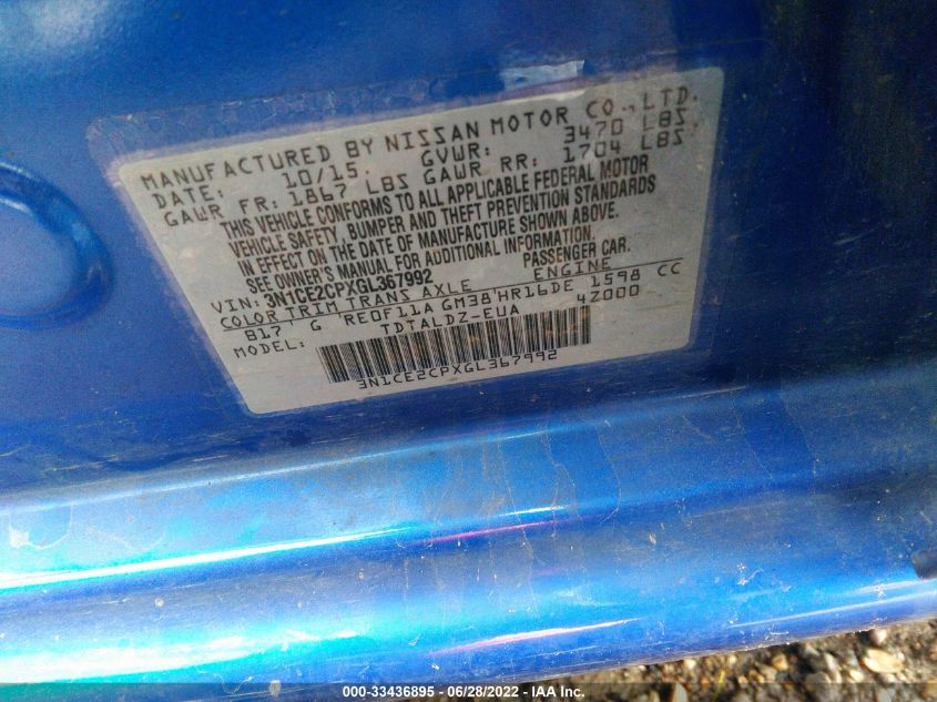 2016 NISSAN VERSA NOTE SV 3N1CE2CPXGL367992