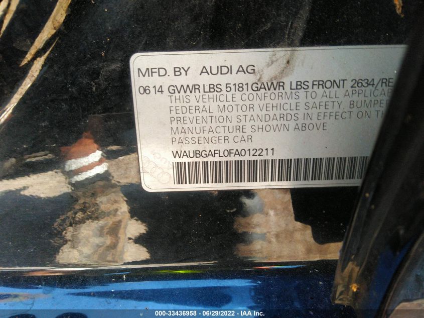 2015 AUDI S4 PREMIUM PLUS WAUBGAFL0FA012211