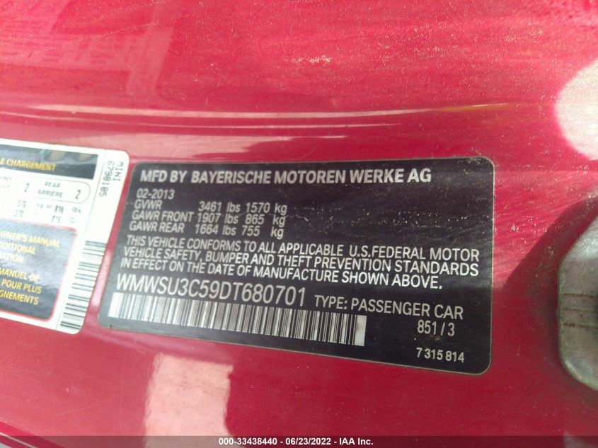 2013 MINI COOPER HARDTOP WMWSU3C59DT680701