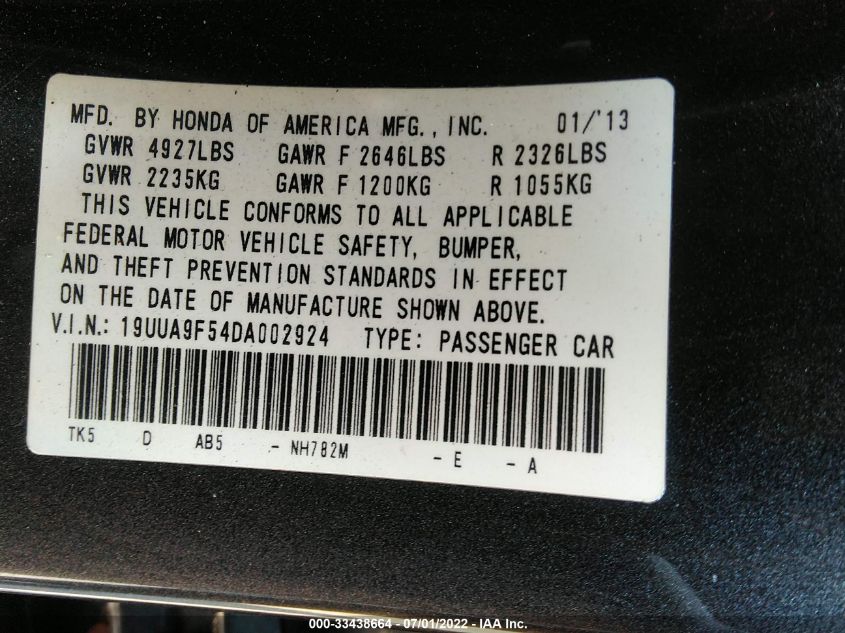 2013 ACURA TL TECH 19UUA9F54DA002924