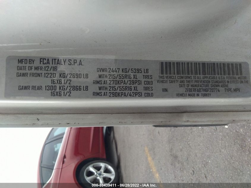 2017 RAM PROMASTER CITY CARGO VAN ZFBERFAB7H6F20774