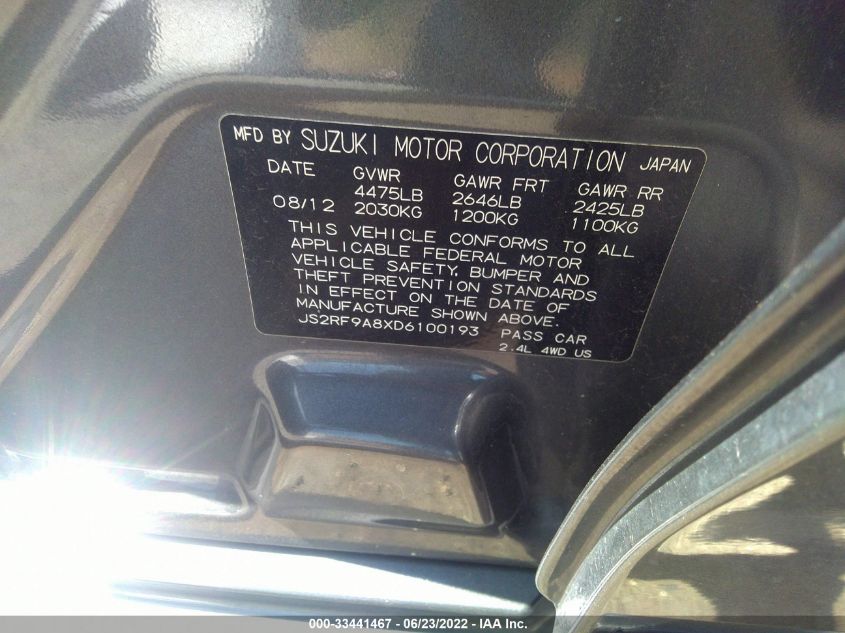 2013 SUZUKI KIZASHI SLS SPORT JS2RF9A8XD6100193