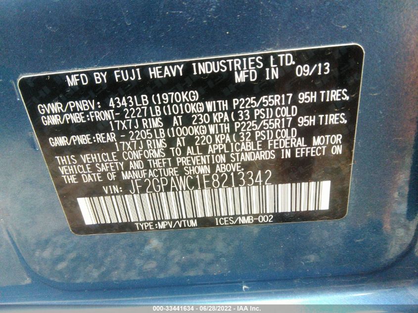 2014 SUBARU XV CROSSTREK PREMIUM JF2GPAWC1E8213342