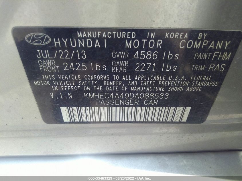 2013 HYUNDAI SONATA HYBRID KMHEC4A49DA088533