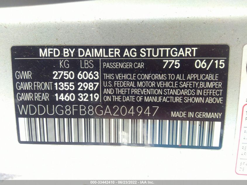 2016 MERCEDES-BENZ S-CLASS S 550 WDDUG8FB8GA204947