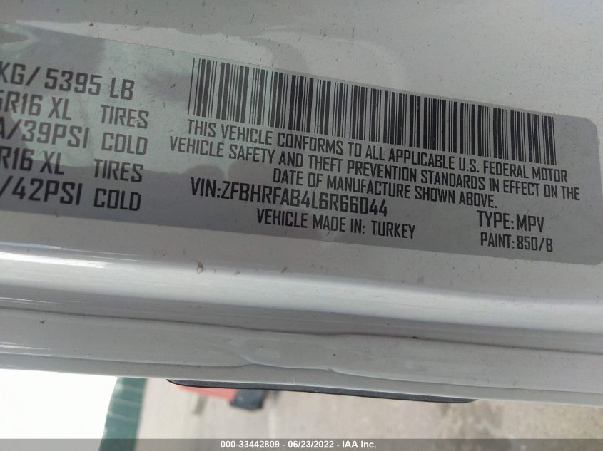 2020 RAM PROMASTER CITY TRADESMAN ZFBHRFAB4L6R66044