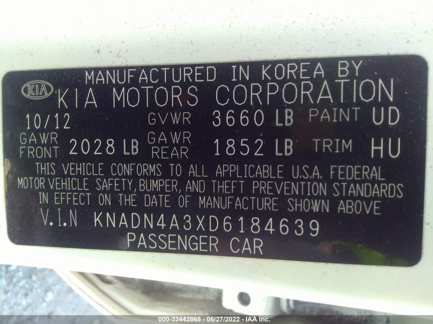 2013 KIA RIO EX KNADN4A3XD6184639