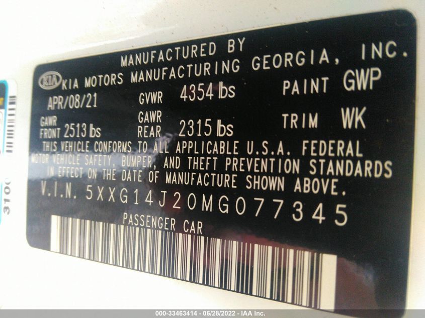 2021 KIA K5 LXS 5XXG14J20MG077345