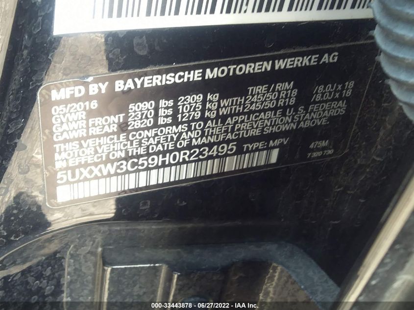 2017 BMW X4 XDRIVE28I 5UXXW3C59H0R23495