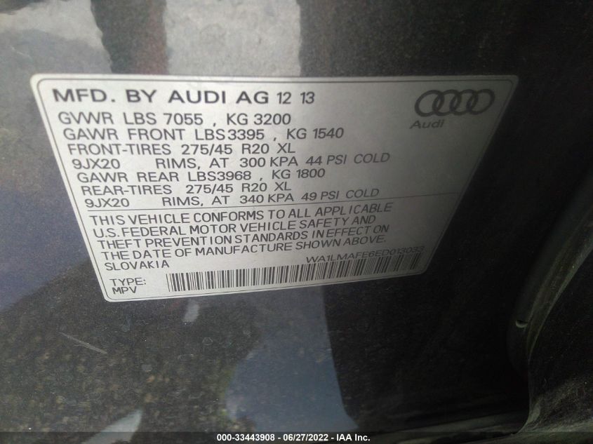 2014 AUDI Q7 3.0L TDI PREMIUM PLUS WA1LMAFE6ED013033