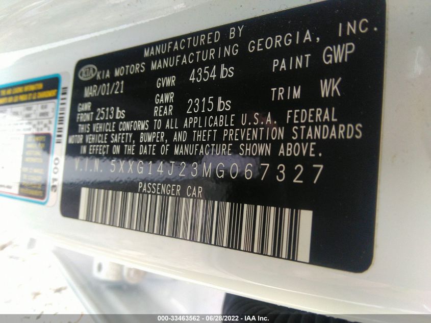 2021 KIA K5 LXS 5XXG14J23MG067327