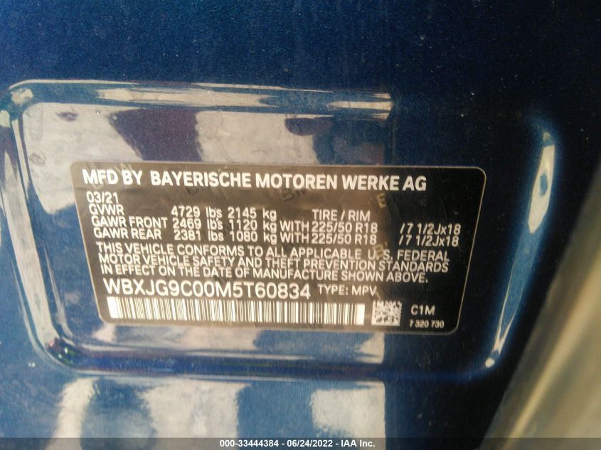 2021 BMW X1 XDRIVE28I WBXJG9C00M5T60834
