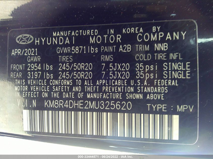 2021 HYUNDAI PALISADE SEL KM8R4DHE2MU325620