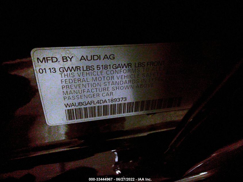 2013 AUDI S4 PREMIUM PLUS WAUBGAFL4DA189373