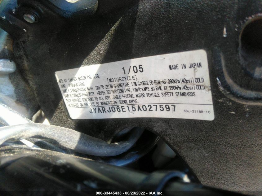 2005 YAMAHA YZFR6 L JYARJ06E15A027597