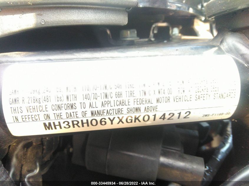 2016 YAMAHA YZFR3 MH3RH06YXGK014212