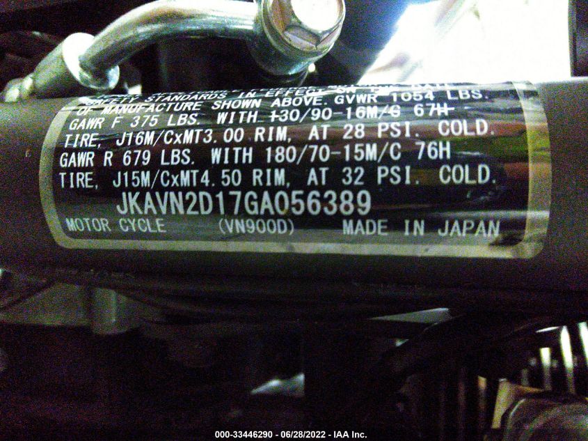 2016 KAWASAKI VN900 D JKAVN2D17GA056389