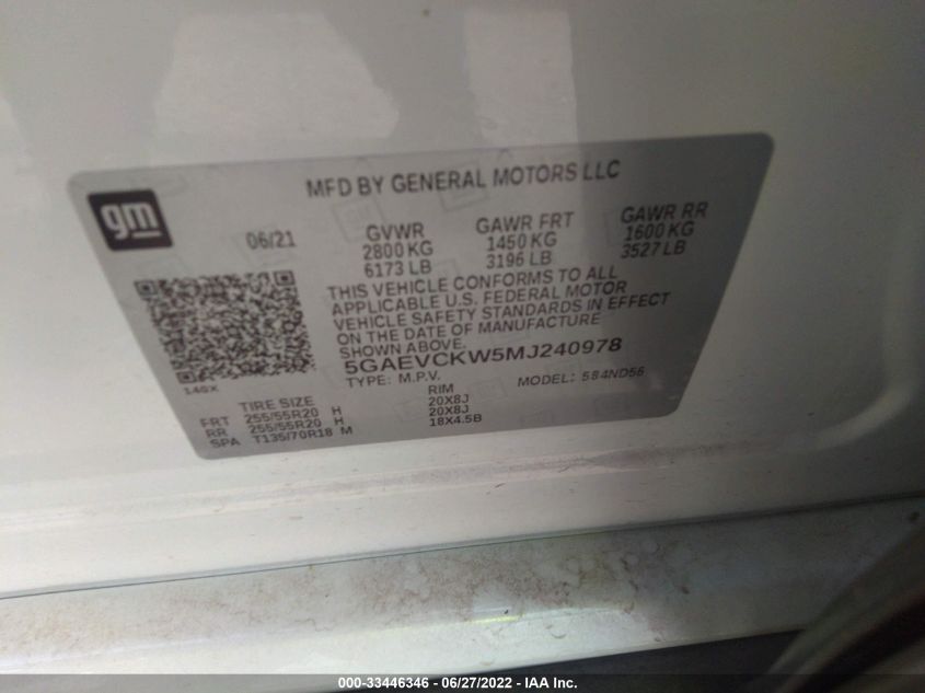 2021 BUICK ENCLAVE AVENIR 5GAEVCKW5MJ240978
