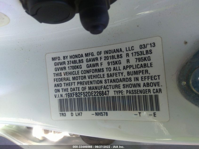 2013 HONDA CIVIC SDN LX 19XFB2F52DE226847
