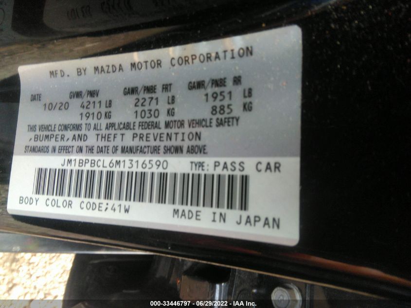2021 MAZDA MAZDA3 SEDAN PREFERRED JM1BPBCL6M1316590