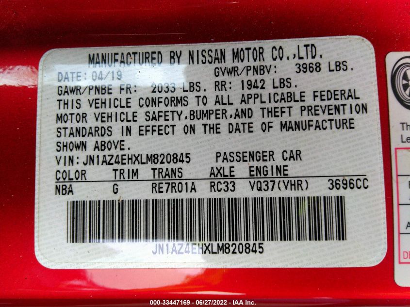 2020 NISSAN 370Z COUPE SPORT TOURING JN1AZ4EHXLM820845