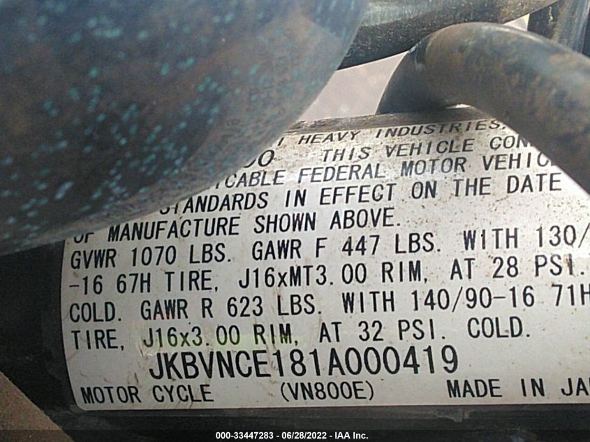 2001 KAWASAKI VN800 E JKBVNCE181A000419