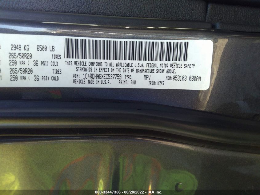 2014 DODGE DURANGO SXT 1C4RDHAGXEC537759