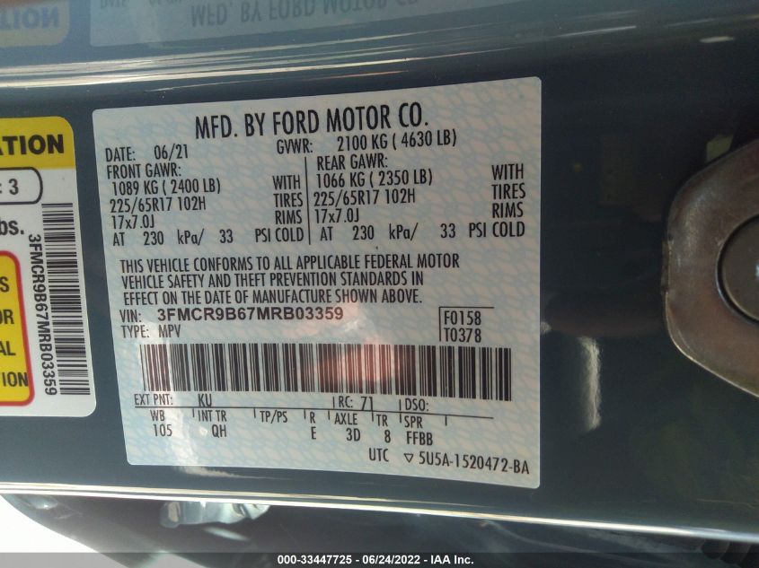 2021 FORD BRONCO SPORT BIG BEND 3FMCR9B67MRB03359