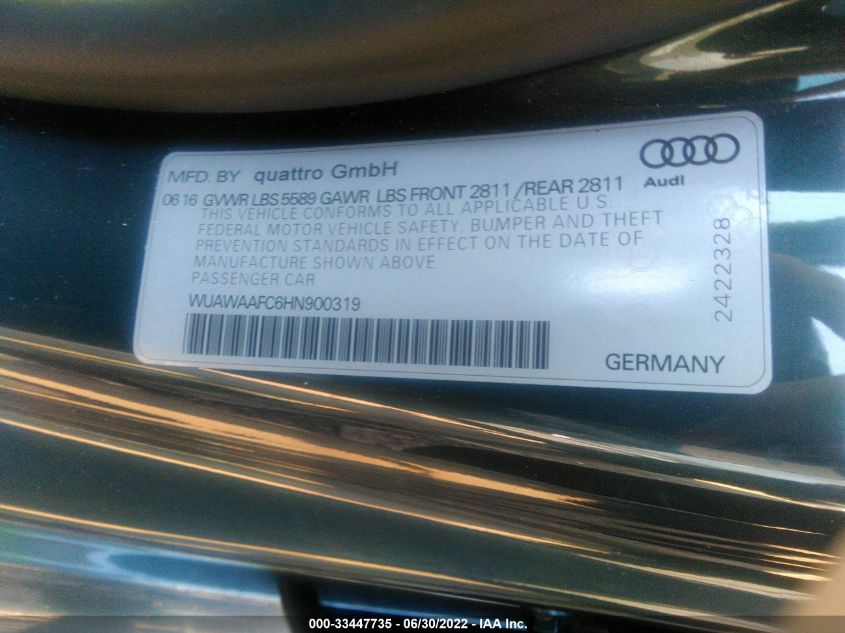 2017 AUDI RS 7 PRESTIGE WUAWAAFC6HN900319