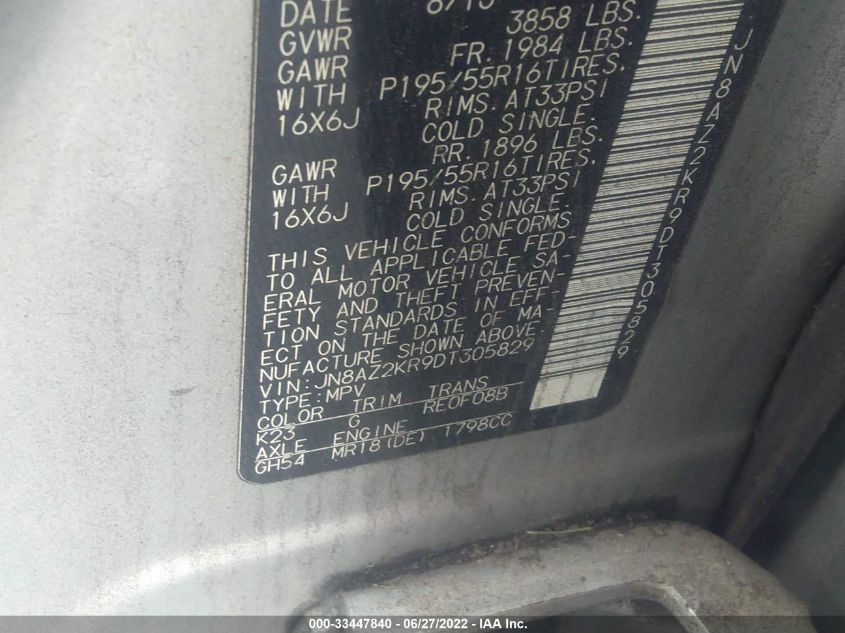 2013 NISSAN CUBE SL JN8AZ2KR9DT305829
