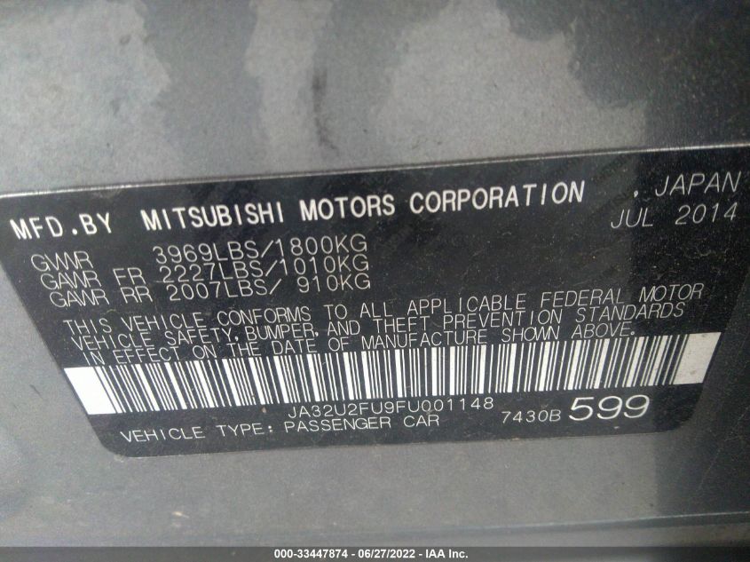 2015 MITSUBISHI LANCER ES JA32U2FU9FU001148