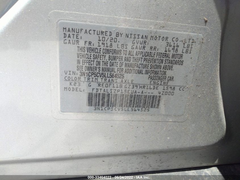 2020 NISSAN KICKS SV 3N1CP5CV5LL564525