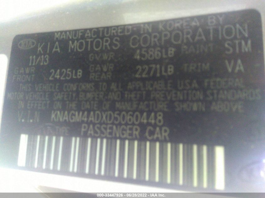 2013 KIA OPTIMA HYBRID LX KNAGM4ADXD5060448